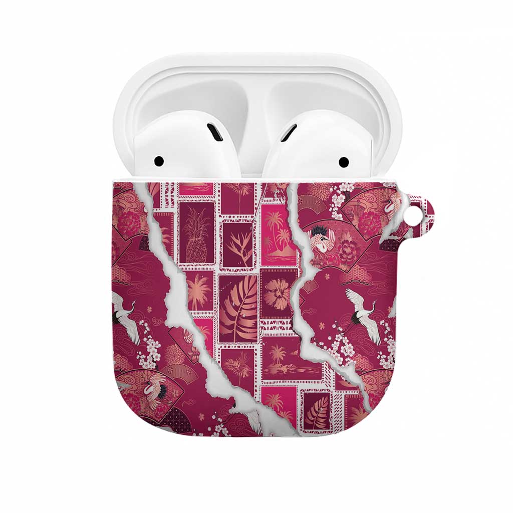 Hawaii Japanese Culture Pink AirPods Case Spring Cranes Aloha Pattern