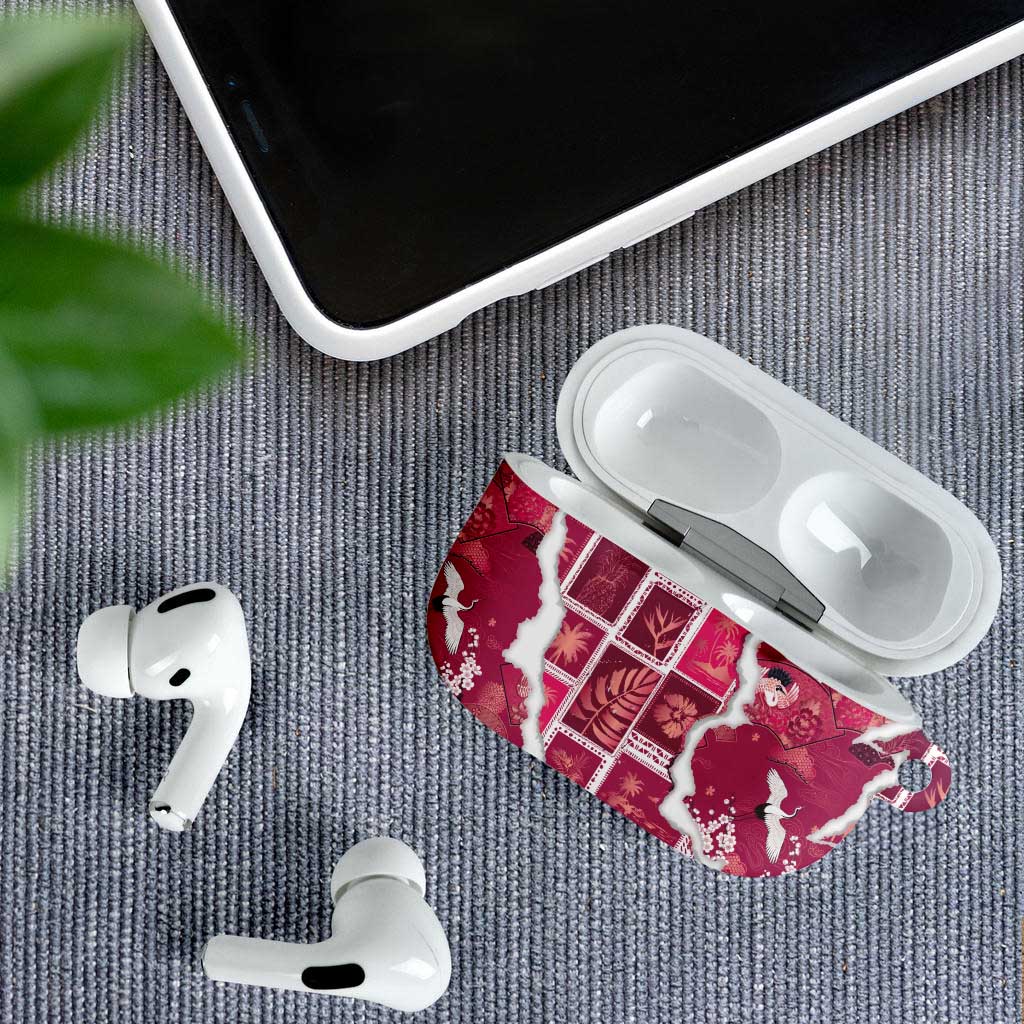 Hawaii Japanese Culture Pink AirPods Case Spring Cranes Aloha Pattern