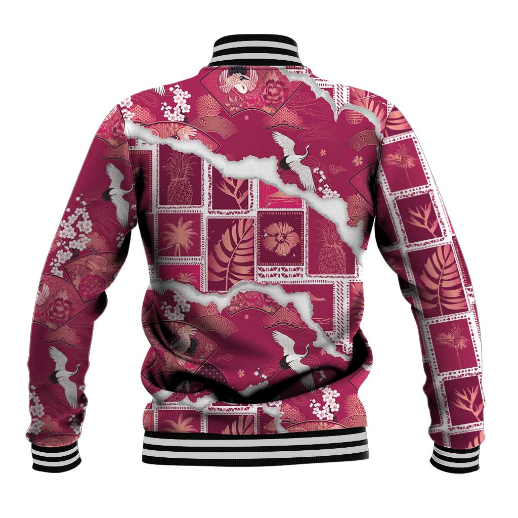 Hawaii Japanese Culture Pink Baseball Jacket Spring Cranes Aloha Pattern