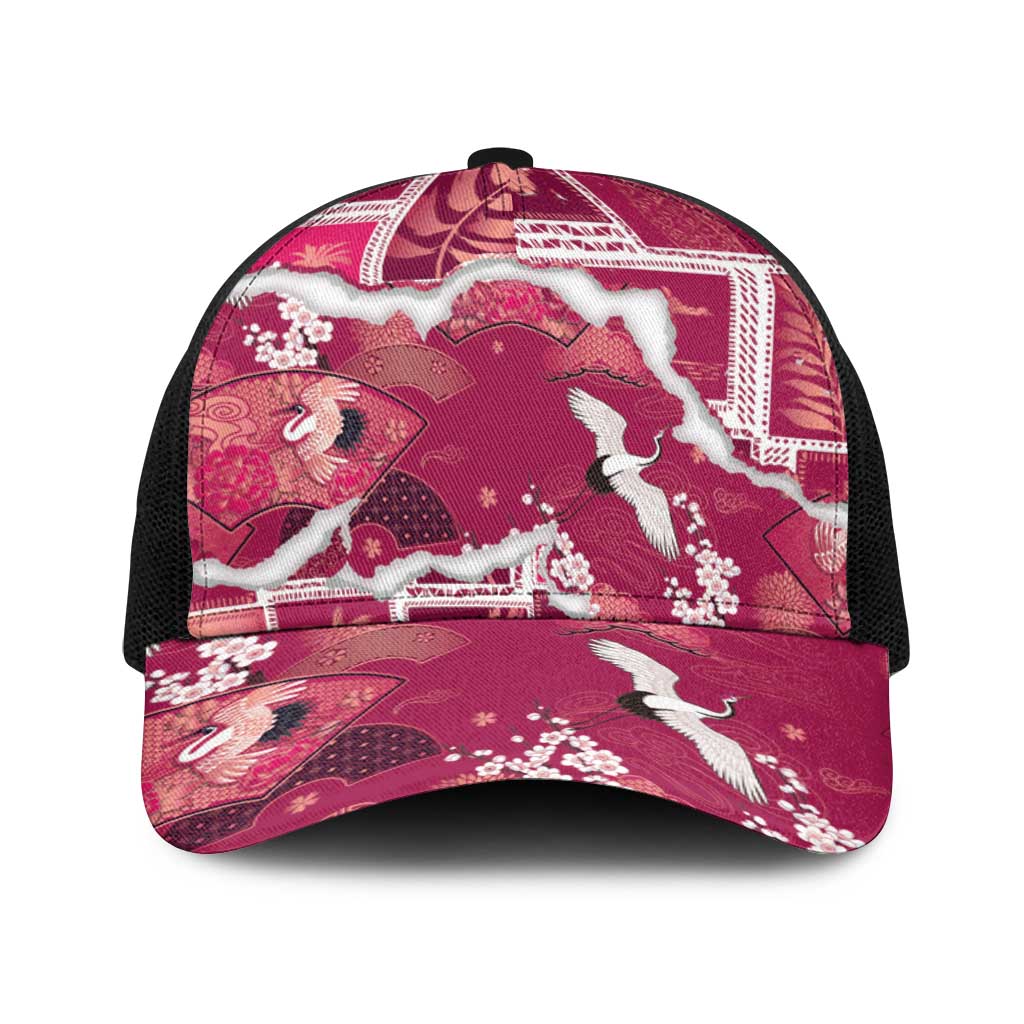 Hawaii Japanese Culture Pink Baseball Net Cap Spring Cranes Aloha Pattern
