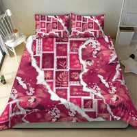Hawaii Japanese Culture Pink Bedding Set Spring Cranes Aloha Pattern