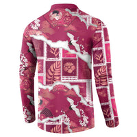 Hawaii Japanese Culture Pink Button Sweatshirt Spring Cranes Aloha Pattern