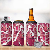 Hawaii Japanese Culture Pink 4 in 1 Can Cooler Tumbler Spring Cranes Aloha Pattern