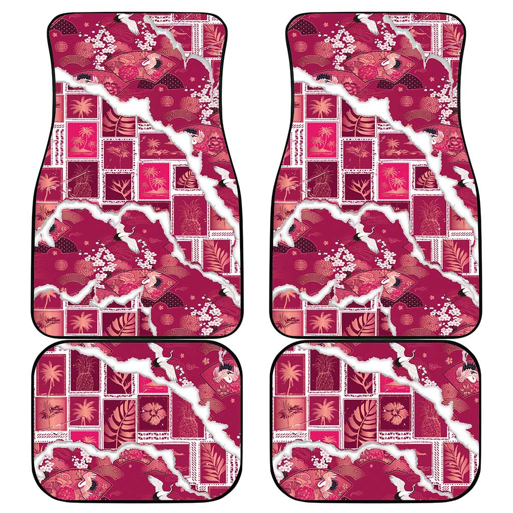 Hawaii Japanese Culture Pink Car Mats Spring Cranes Aloha Pattern