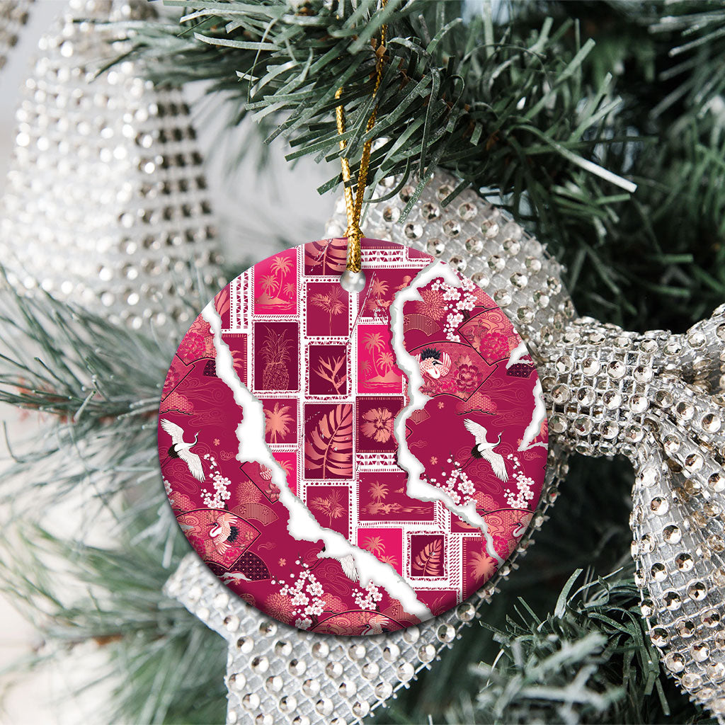 Hawaii Japanese Culture Pink Ceramic Ornament Spring Cranes Aloha Pattern LT01 - Polynesian Pride