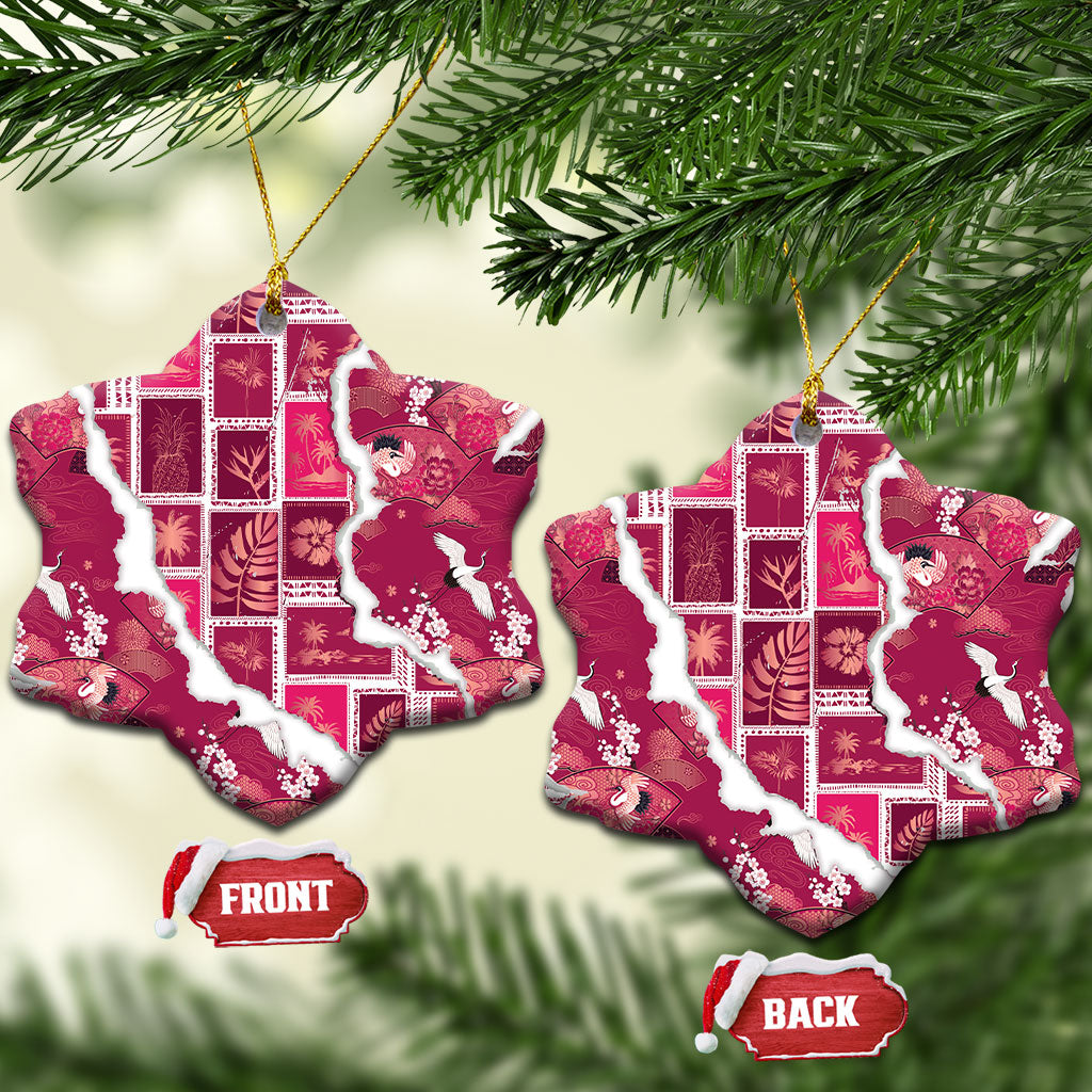 Hawaii Japanese Culture Pink Ceramic Ornament Spring Cranes Aloha Pattern LT01 Snow Flake Pink - Polynesian Pride