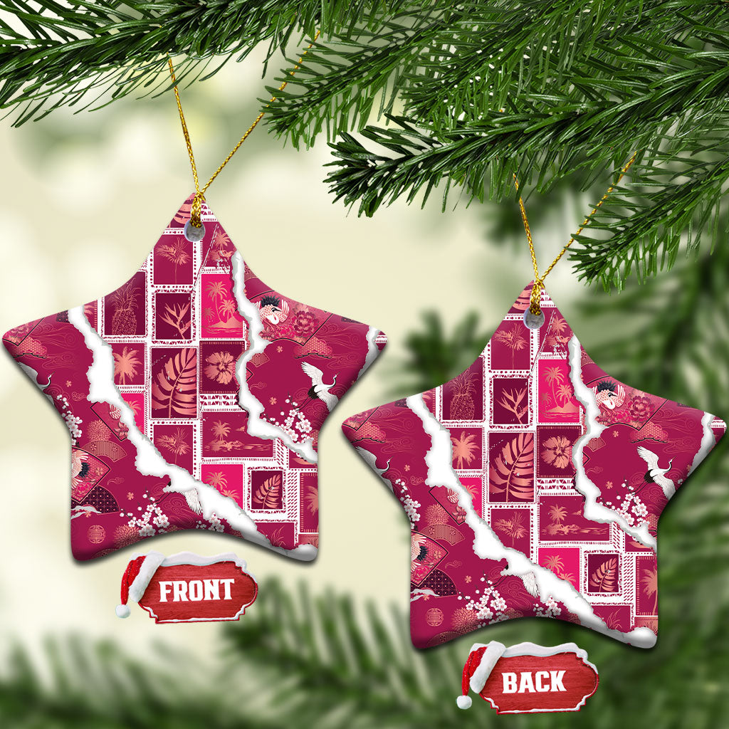 Hawaii Japanese Culture Pink Ceramic Ornament Spring Cranes Aloha Pattern LT01 Star Pink - Polynesian Pride