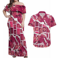 Hawaii Japanese Culture Pink Couples Matching Off Shoulder Maxi Dress and Hawaiian Shirt Spring Cranes Aloha Pattern LT01 Pink - Polynesian Pride