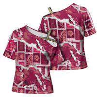 Hawaii Japanese Culture Pink Cross Shoulder Shirt Spring Cranes Aloha Pattern