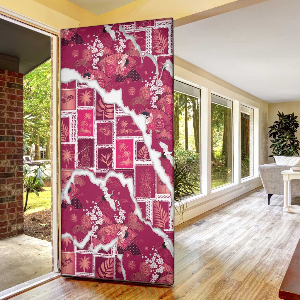 Hawaii Japanese Culture Pink Door Cover Spring Cranes Aloha Pattern