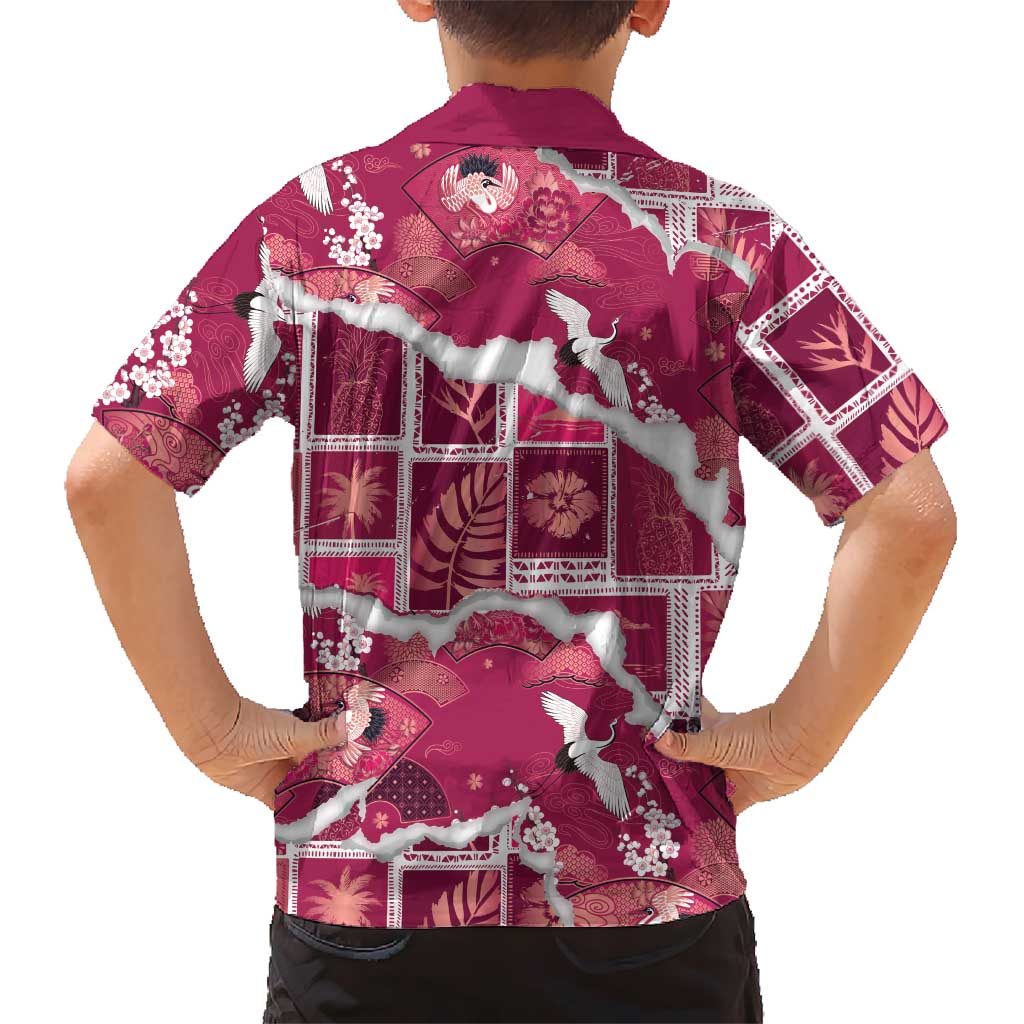 Hawaii Japanese Culture Pink Family Matching Mermaid Dress and Hawaiian Shirt Spring Cranes Aloha Pattern LT01 - Polynesian Pride