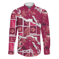 Hawaii Japanese Culture Pink Family Matching Off The Shoulder Long Sleeve Dress and Hawaiian Shirt Spring Cranes Aloha Pattern LT01 Dad's Shirt - Long Sleeve Pink - Polynesian Pride