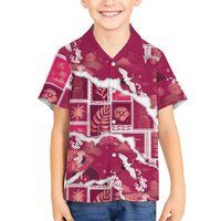 Hawaii Japanese Culture Pink Family Matching Off The Shoulder Long Sleeve Dress and Hawaiian Shirt Spring Cranes Aloha Pattern LT01 Son's Shirt Pink - Polynesian Pride