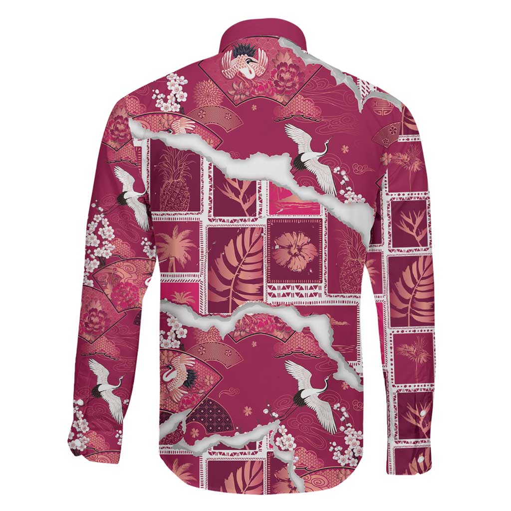 Hawaii Japanese Culture Pink Family Matching Summer Maxi Dress and Hawaiian Shirt Spring Cranes Aloha Pattern LT01 - Polynesian Pride