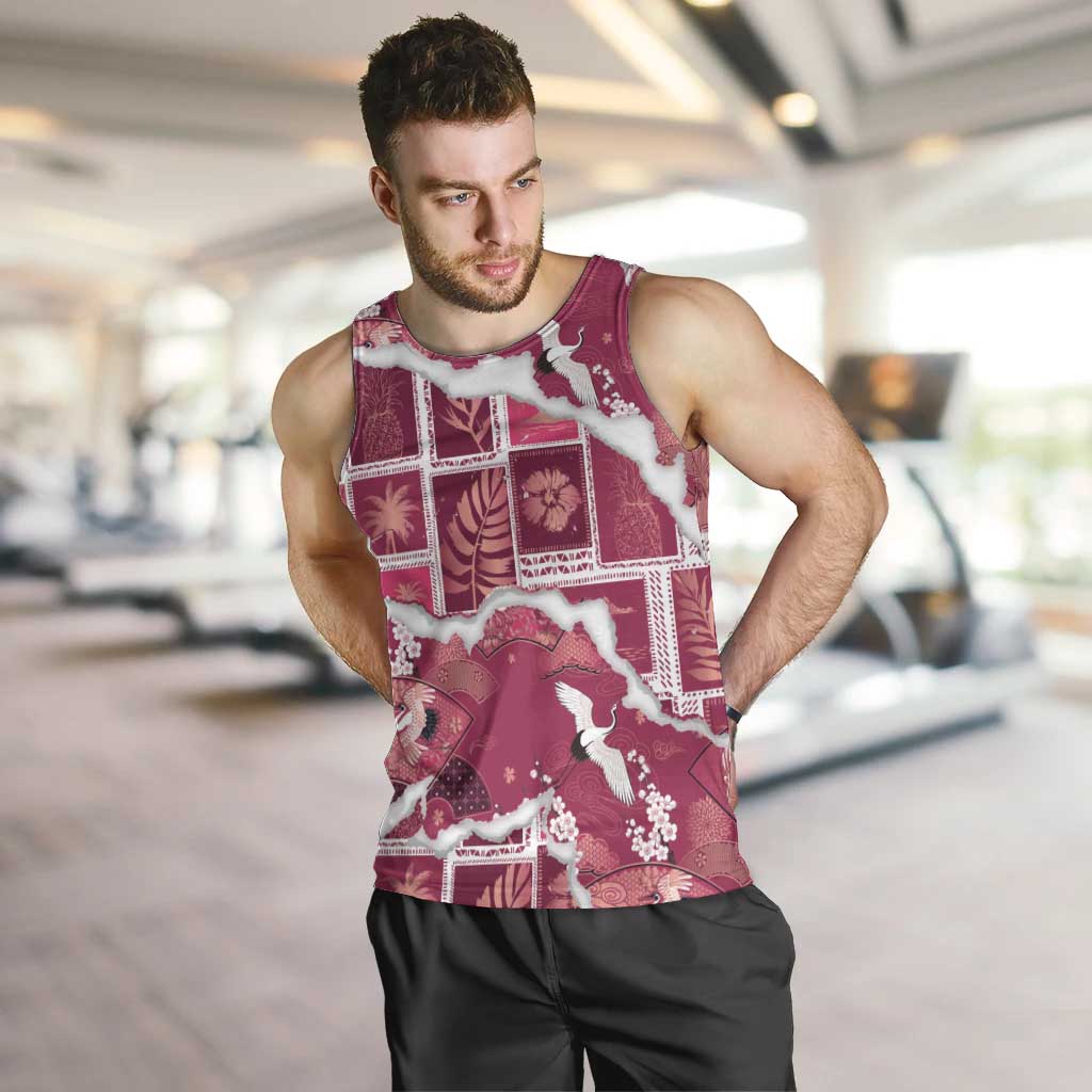 Hawaii Japanese Culture Pink Men Tank Top Spring Cranes Aloha Pattern LT01 Pink - Polynesian Pride