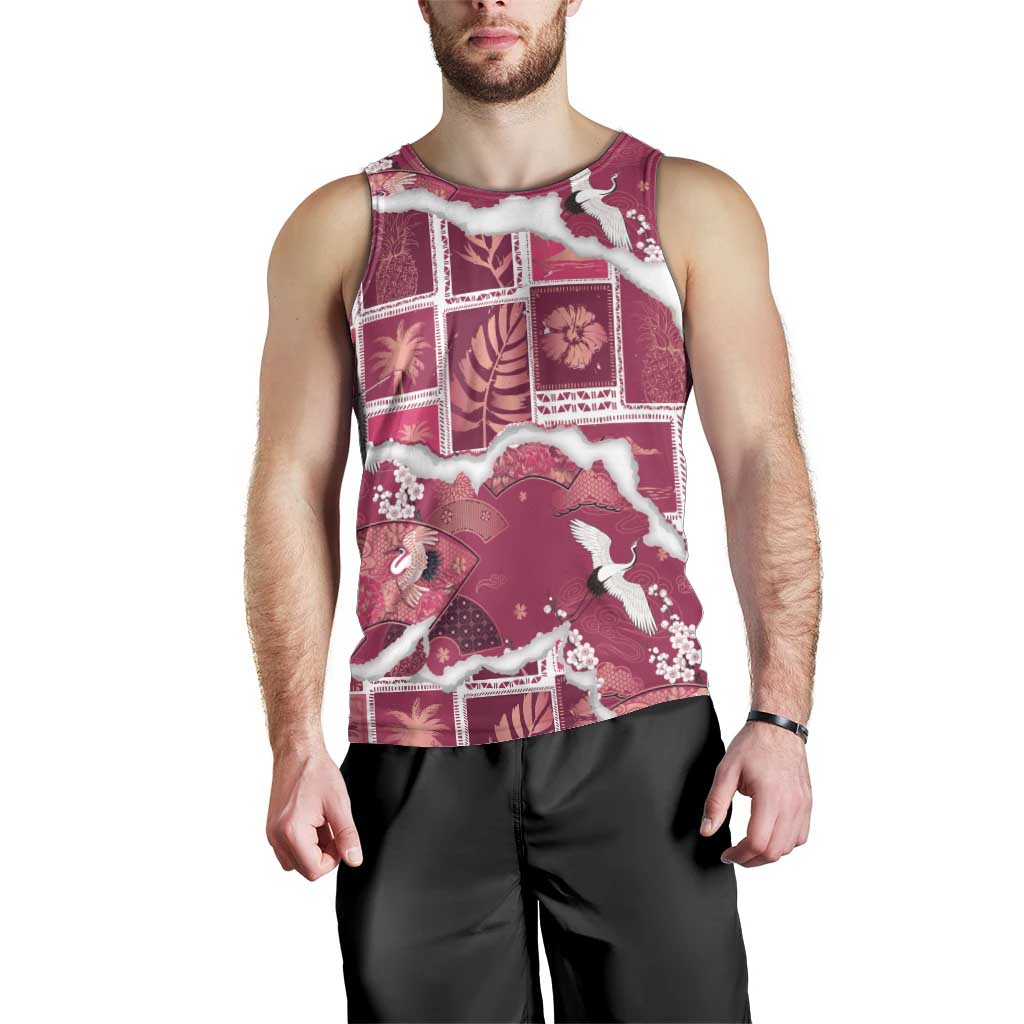 Hawaii Japanese Culture Pink Men Tank Top Spring Cranes Aloha Pattern LT01 - Polynesian Pride