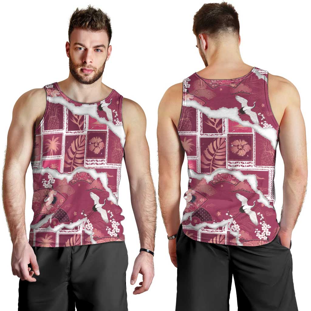 Hawaii Japanese Culture Pink Men Tank Top Spring Cranes Aloha Pattern LT01 - Polynesian Pride