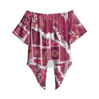 Hawaii Japanese Culture Pink Off Shoulder Wrap Waist Top Spring Cranes Aloha Pattern LT01 Pink - Polynesian Pride