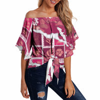Hawaii Japanese Culture Pink Off Shoulder Wrap Waist Top Spring Cranes Aloha Pattern LT01 - Polynesian Pride