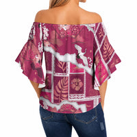 Hawaii Japanese Culture Pink Off Shoulder Wrap Waist Top Spring Cranes Aloha Pattern LT01 - Polynesian Pride