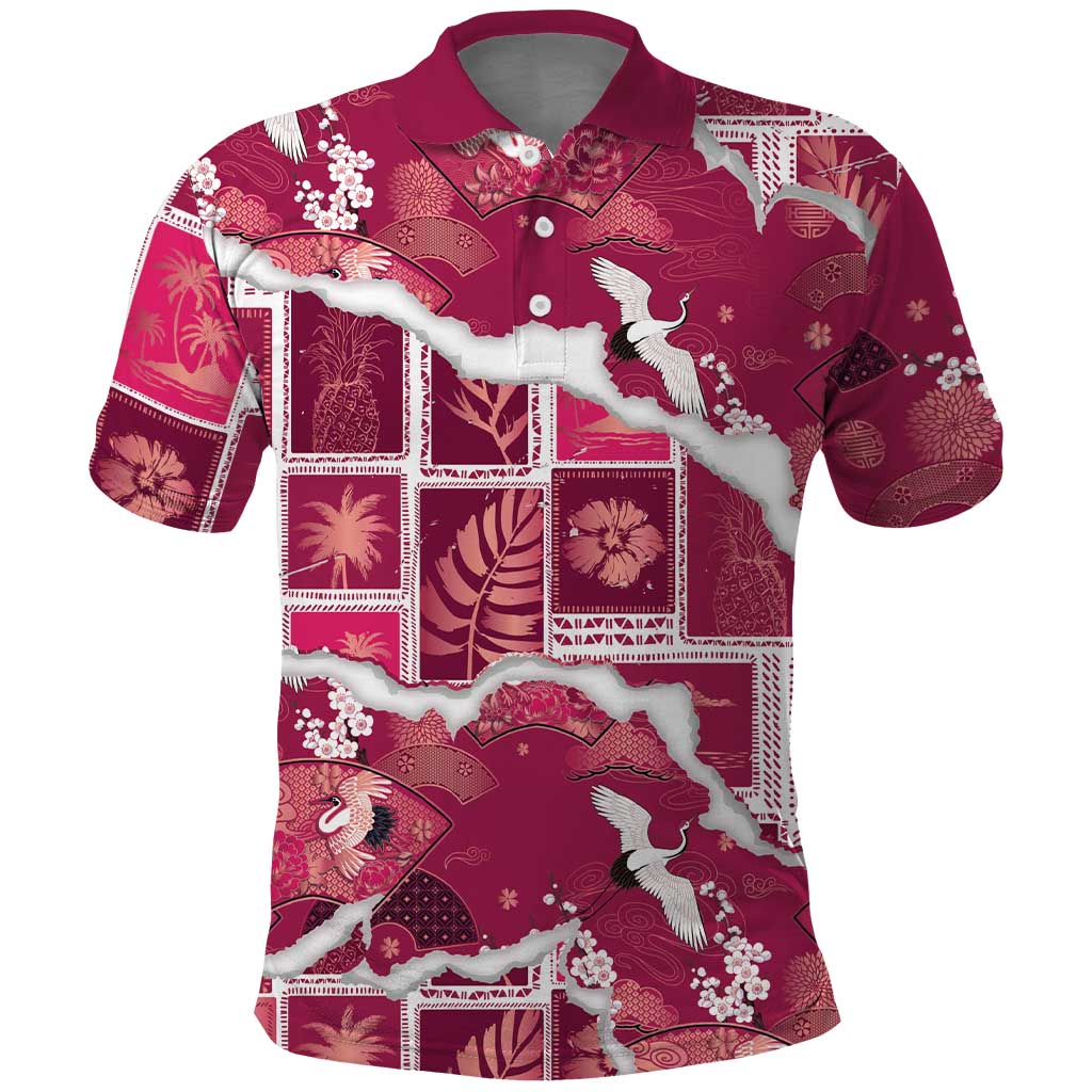 Hawaii Japanese Culture Pink Polo Shirt Spring Cranes Aloha Pattern LT01 Pink - Polynesian Pride
