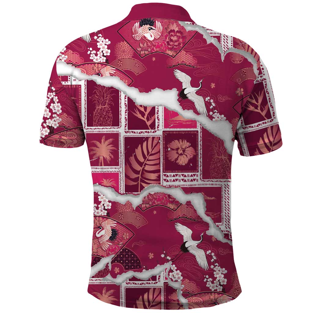 Hawaii Japanese Culture Pink Polo Shirt Spring Cranes Aloha Pattern LT01 - Polynesian Pride
