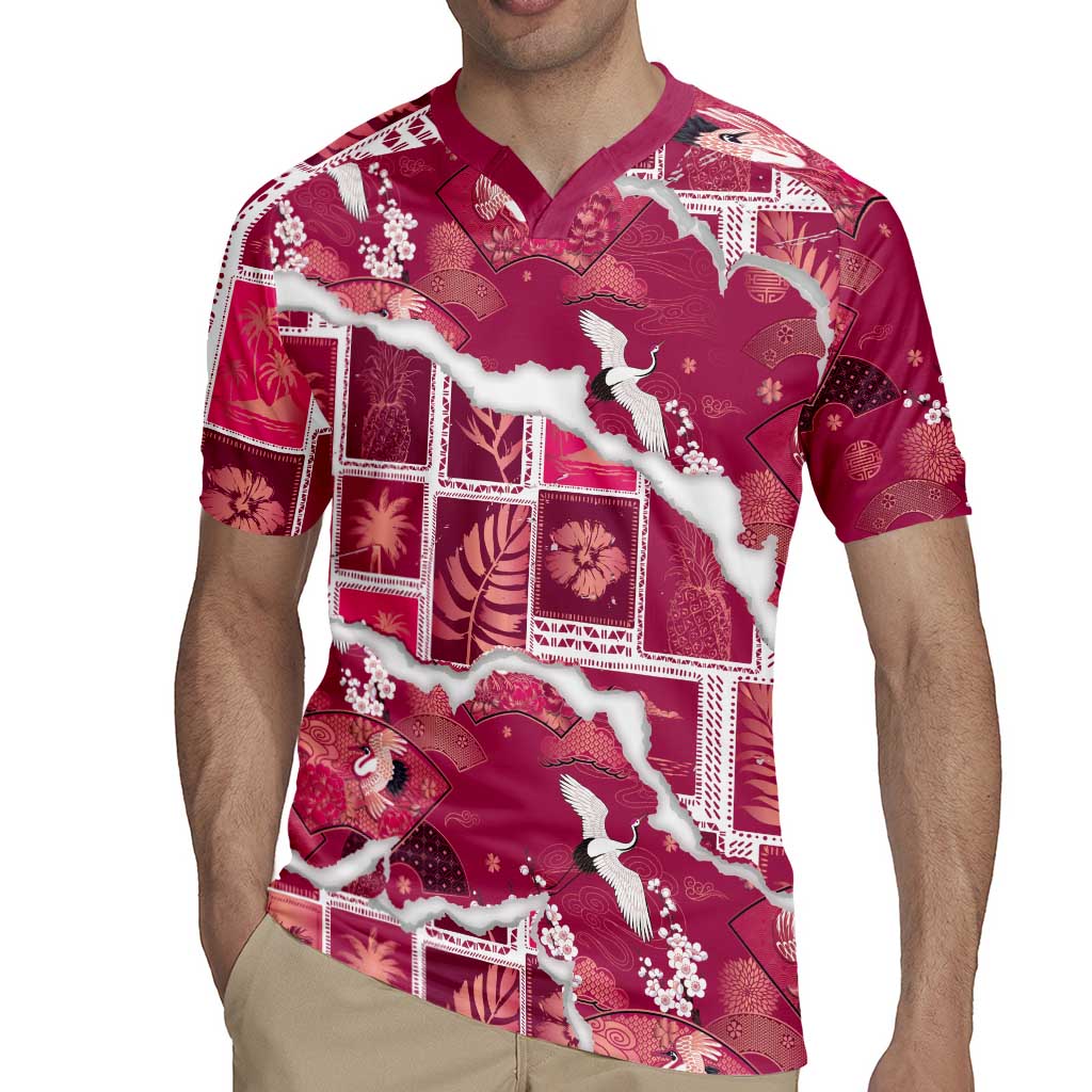 Hawaii Japanese Culture Pink Rugby Jersey Spring Cranes Aloha Pattern LT01 - Polynesian Pride
