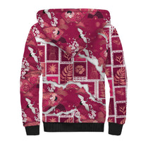 Hawaii Japanese Culture Pink Sherpa Hoodie Spring Cranes Aloha Pattern