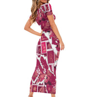 Hawaii Japanese Culture Pink Short Sleeve Bodycon Dress Spring Cranes Aloha Pattern