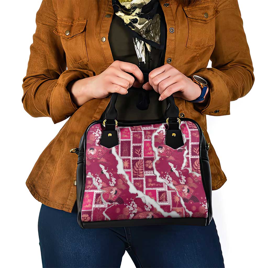 Hawaii Japanese Culture Pink Shoulder Handbag Spring Cranes Aloha Pattern