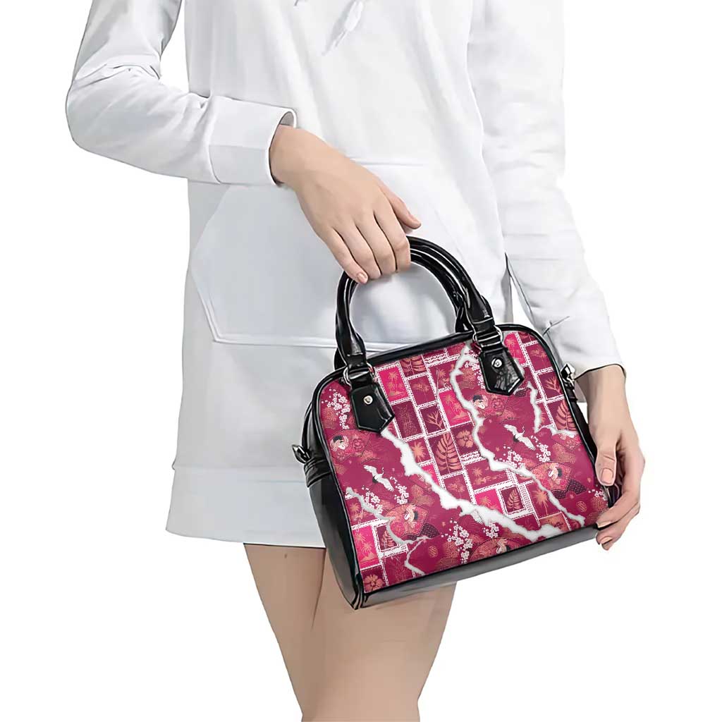 Hawaii Japanese Culture Pink Shoulder Handbag Spring Cranes Aloha Pattern