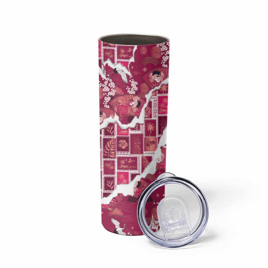 Hawaii Japanese Culture Pink Skinny Tumbler Spring Cranes Aloha Pattern
