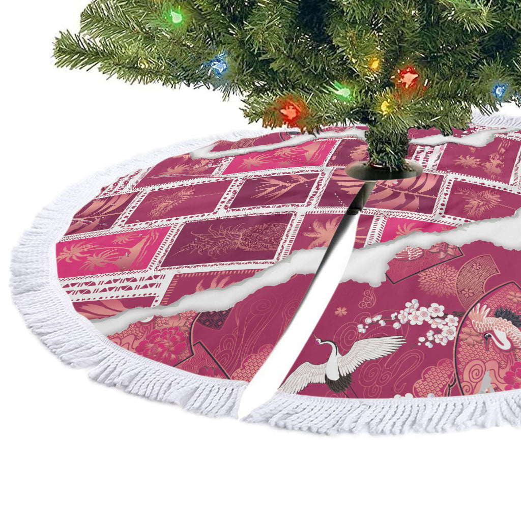 Hawaii Japanese Culture Pink Tree Skirt Spring Cranes Aloha Pattern LT01 - Polynesian Pride