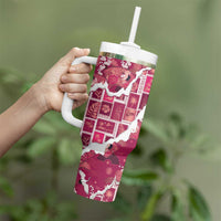 Hawaii Japanese Culture Pink Tumbler With Handle Spring Cranes Aloha Pattern