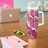 Hawaii Japanese Culture Pink Tumbler With Handle Spring Cranes Aloha Pattern