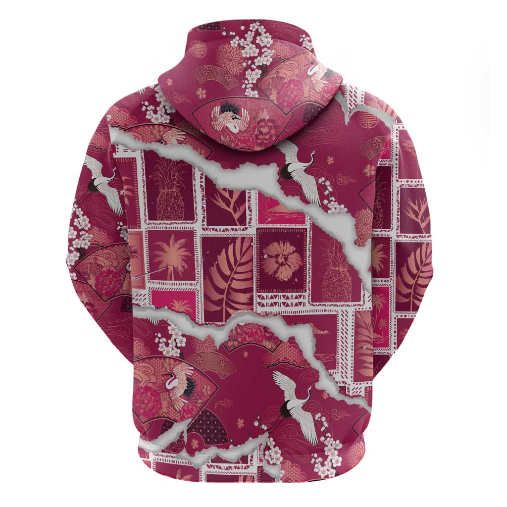 Hawaii Japanese Culture Pink Zip Hoodie Spring Cranes Aloha Pattern LT01 - Polynesian Pride