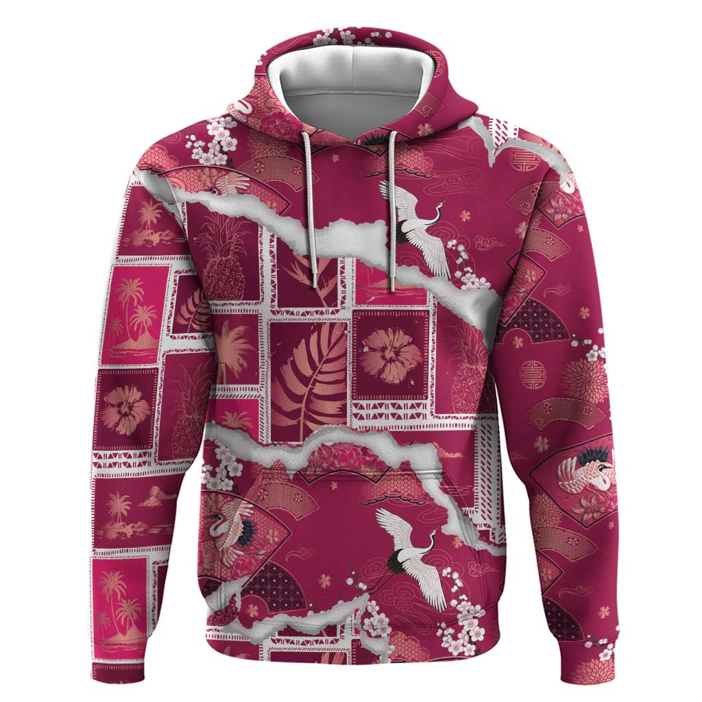 Hawaii Japanese Culture Pink Zip Hoodie Spring Cranes Aloha Pattern LT01 Pullover Hoodie Pink - Polynesian Pride