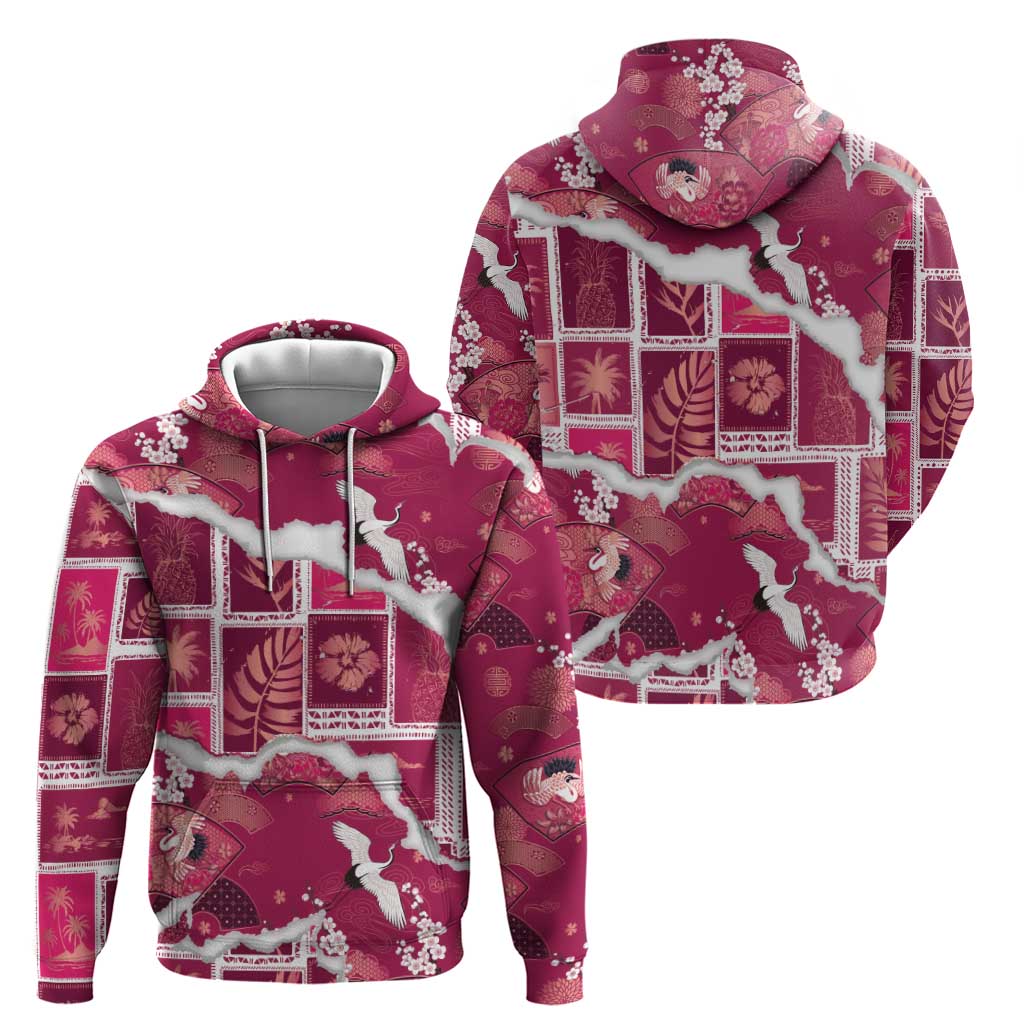 Hawaii Japanese Culture Pink Zip Hoodie Spring Cranes Aloha Pattern LT01 - Polynesian Pride