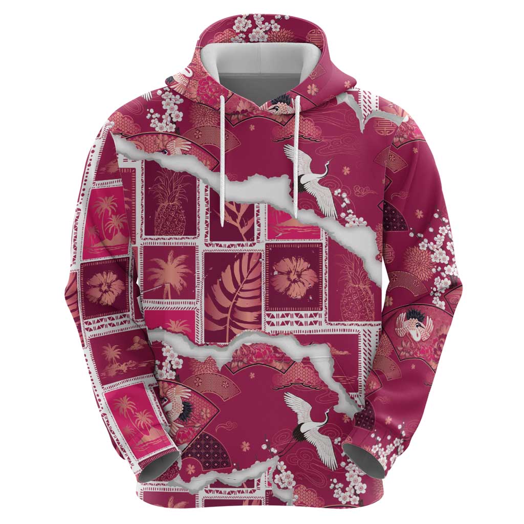 Hawaii Japanese Culture Pink Zip Hoodie Spring Cranes Aloha Pattern LT01 - Polynesian Pride