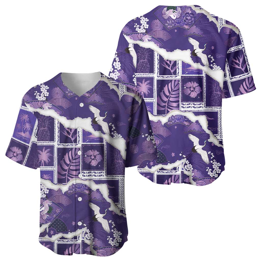 Hawaii Japanese Culture Purple Baseball Jersey Spring Cranes Aloha Pattern