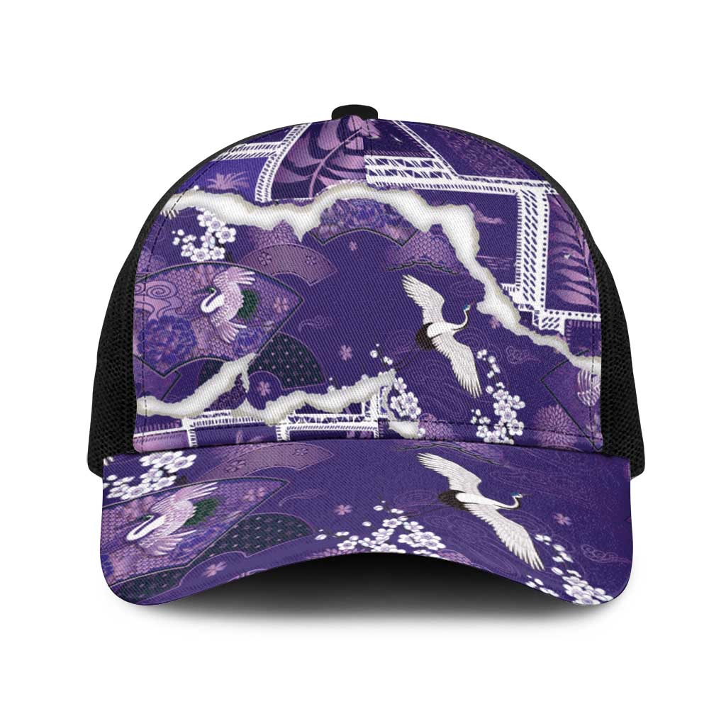 Hawaii Japanese Culture Purple Baseball Net Cap Spring Cranes Aloha Pattern