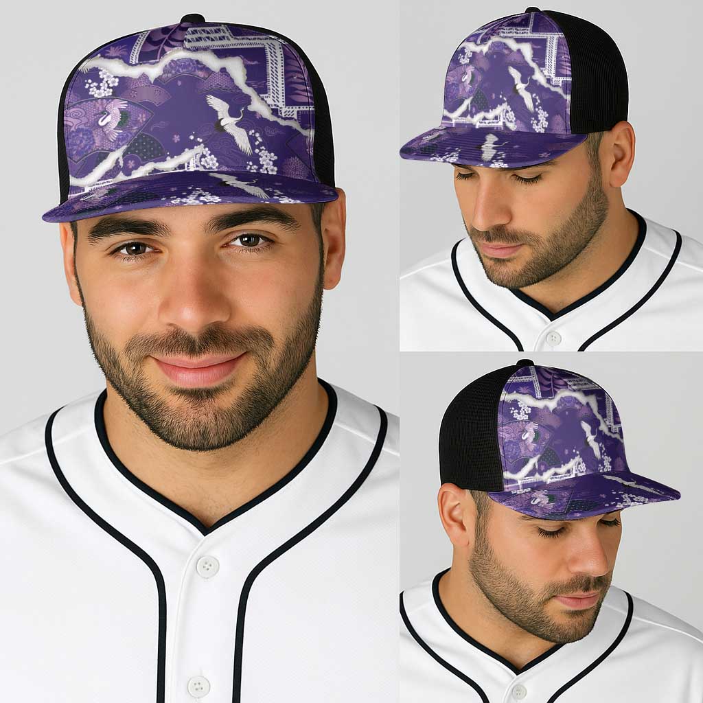 Hawaii Japanese Culture Purple Baseball Net Cap Spring Cranes Aloha Pattern