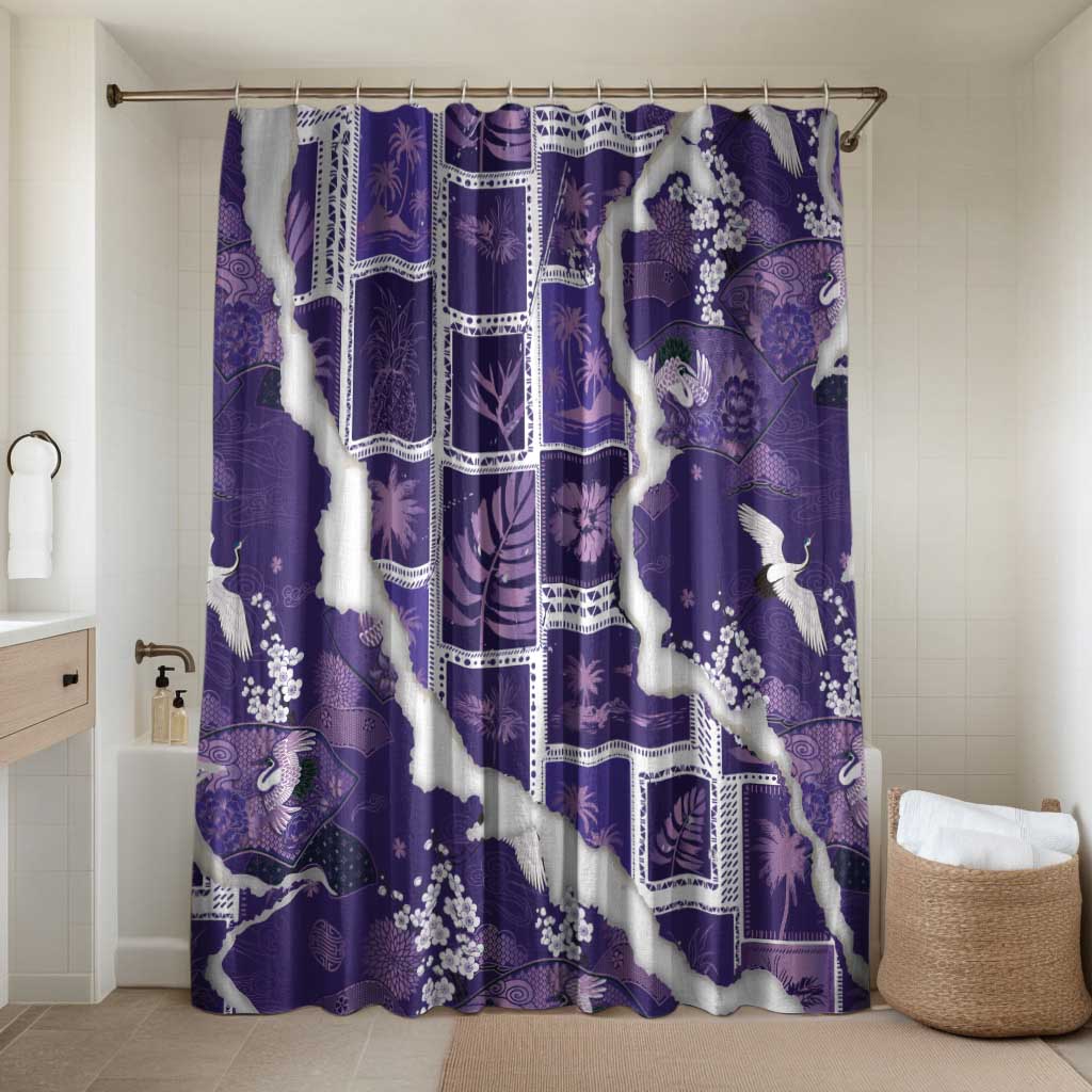Hawaii Japanese Culture Purple Bathroom Set Spring Cranes Aloha Pattern