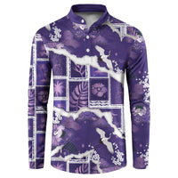 Hawaii Japanese Culture Purple Button Sweatshirt Spring Cranes Aloha Pattern