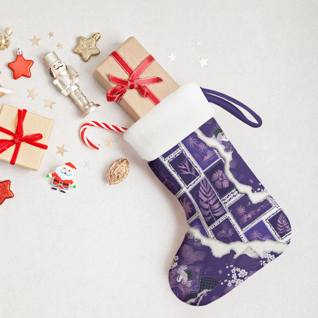 Hawaii Japanese Culture Purple Christmas Stocking Spring Cranes Aloha Pattern LT01 - Polynesian Pride