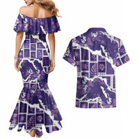 Hawaii Japanese Culture Purple Couples Matching Mermaid Dress and Hawaiian Shirt Spring Cranes Aloha Pattern LT01 - Polynesian Pride