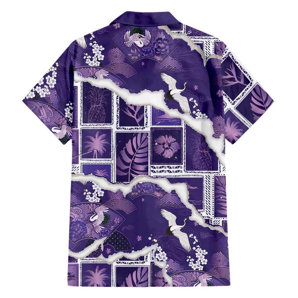 Hawaii Japanese Culture Purple Family Matching Off Shoulder Maxi Dress and Hawaiian Shirt Spring Cranes Aloha Pattern LT01 - Polynesian Pride