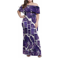 Hawaii Japanese Culture Purple Family Matching Off Shoulder Maxi Dress and Hawaiian Shirt Spring Cranes Aloha Pattern LT01 Mom's Dress Purple - Polynesian Pride
