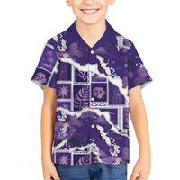 Hawaii Japanese Culture Purple Family Matching Off Shoulder Maxi Dress and Hawaiian Shirt Spring Cranes Aloha Pattern LT01 Son's Shirt Purple - Polynesian Pride