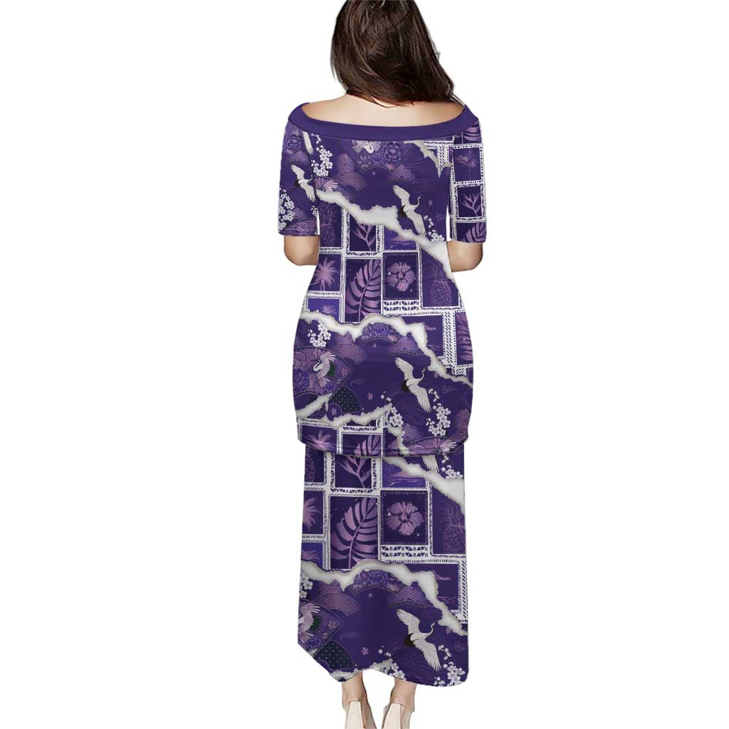 Hawaii Japanese Culture Purple Family Matching Puletasi and Hawaiian Shirt Spring Cranes Aloha Pattern LT01 - Polynesian Pride